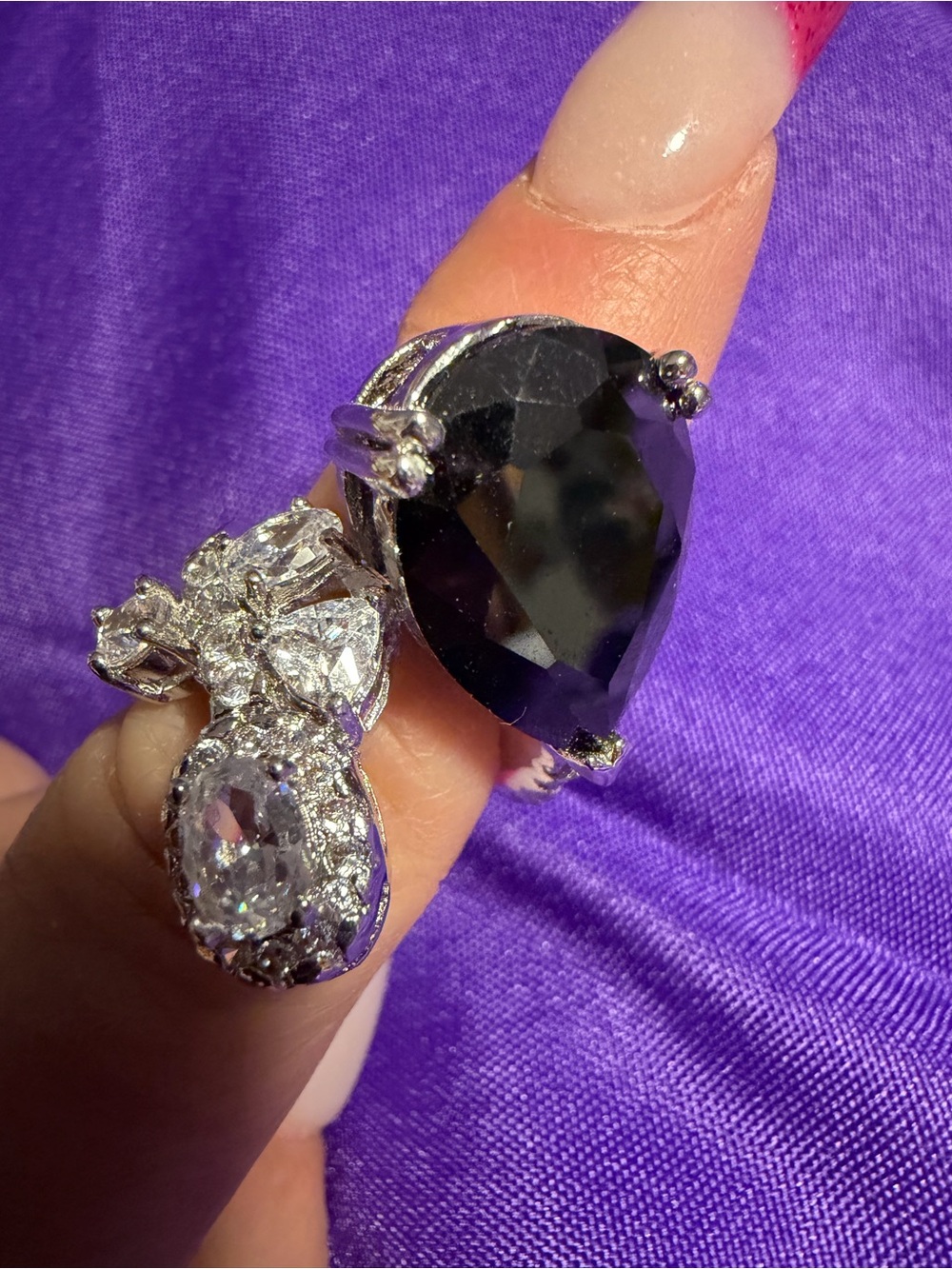 Park Lane Black & Clear Crystal Statement Ring Size 7 New